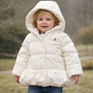 Ralph Lauren White Quilted Hooded Jacket with Pink Pony
